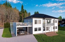 Konnerud – Arkitekttegnet enebolig under oppføring – Lavenergihus – Hybel – Carport – Solrik terrasse – Ferdig Feb. 2021