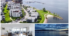 Engersand Havn: Påkostet 4-roms front/toppleilighet i strandhus ved sjøkanten – Fantastisk fjordutsikt – Terrasse – Carport –